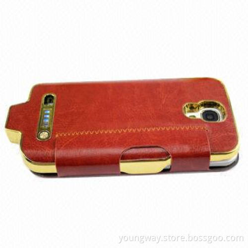 Leather case for Samsung S4 battery, window 3,000mAh